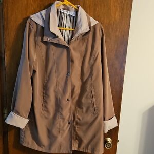 Women's Tan Coat, Sz LG, Detach Hood, Zip and Snap Closure, Blair